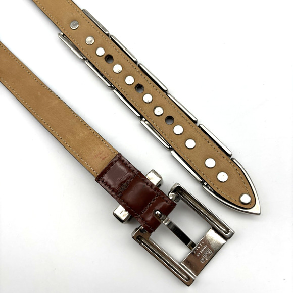 Vintage 70s Neiman Marcus Brown Patent Leather Fibel Silver-tone Hardware Belt